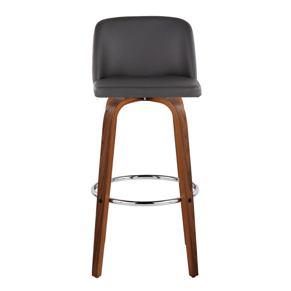 Walnut Wood, Grey PU, Chrome Metal Toriano 30" Fixed-Height Barstool - Set of 2