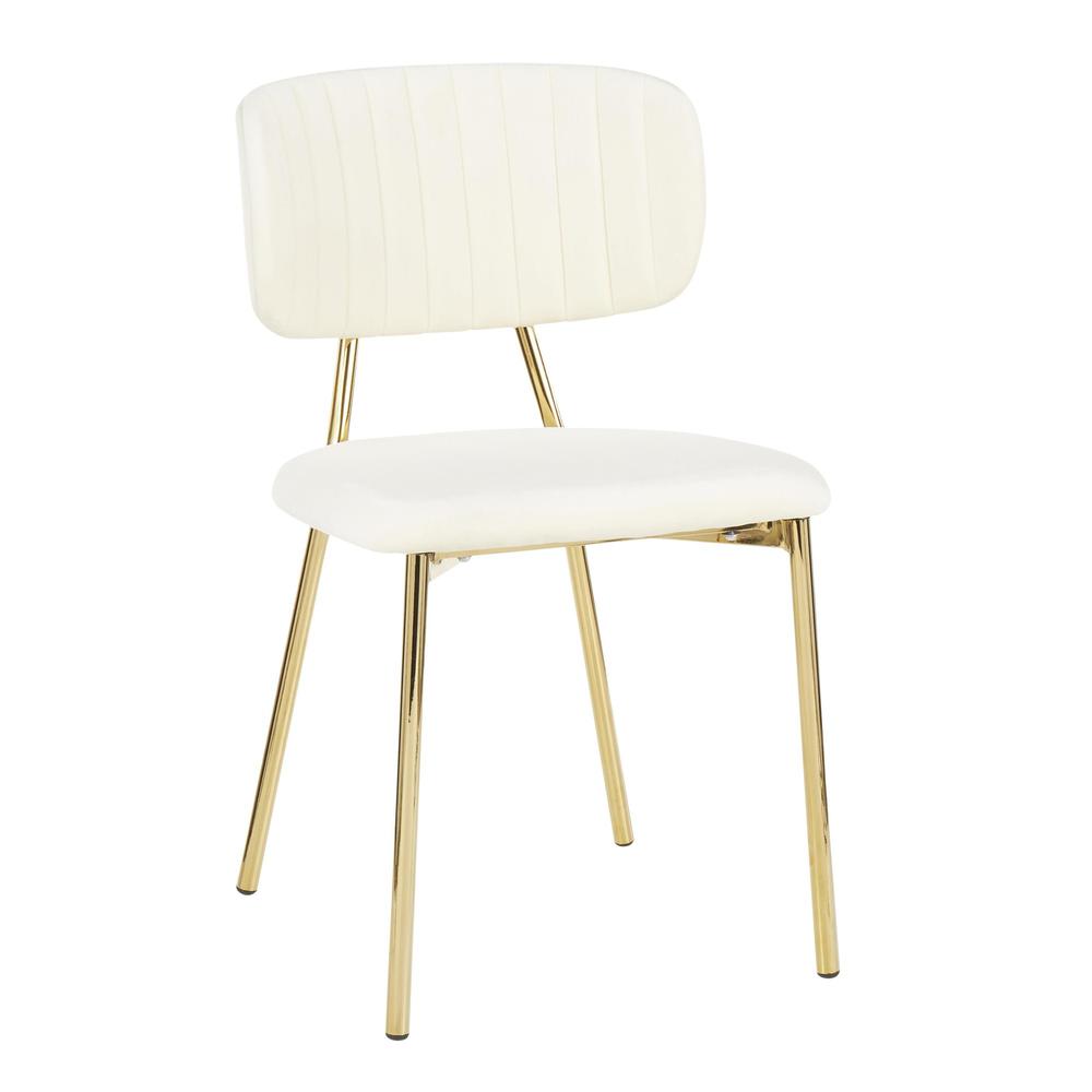 Gold Metal, Cream Velvet Bouton Chair - Set of 2