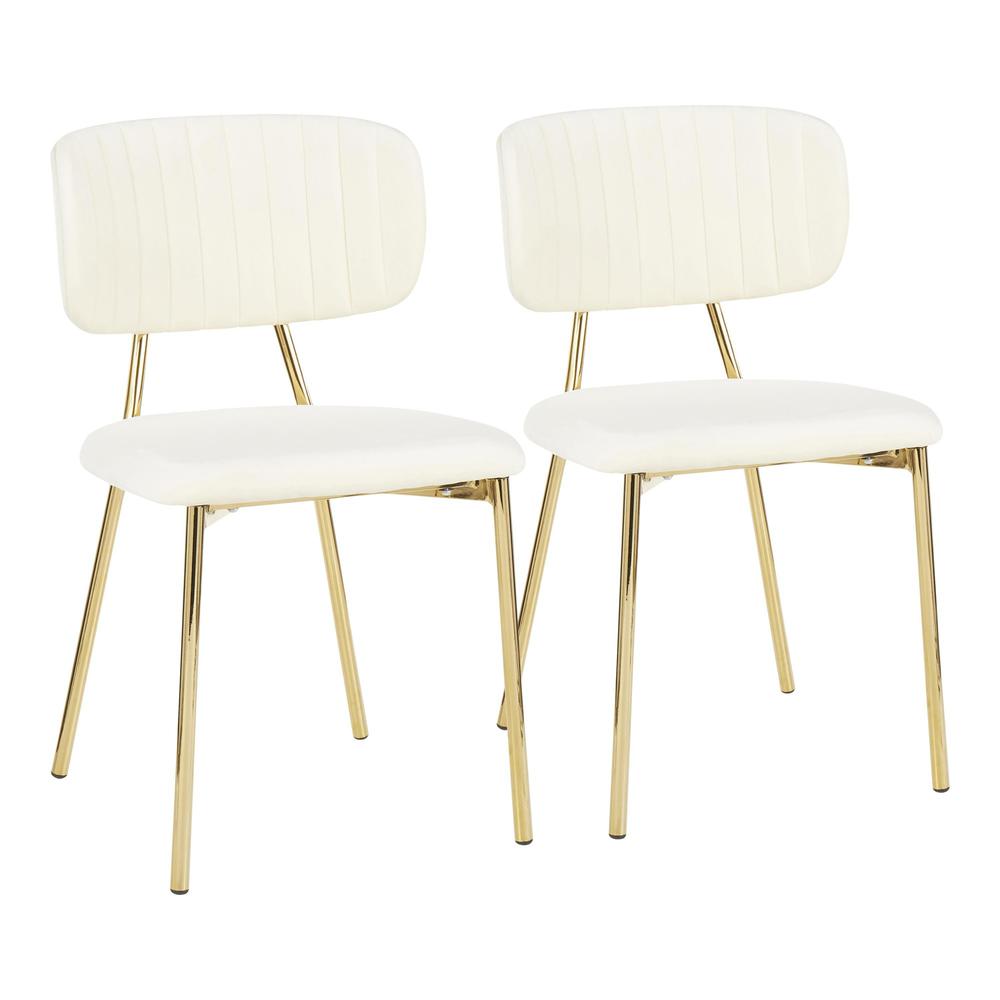 Gold Metal, Cream Velvet Bouton Chair - Set of 2