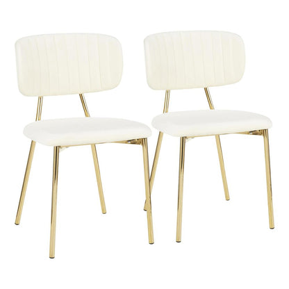 Gold Metal, Cream Velvet Bouton Chair - Set of 2