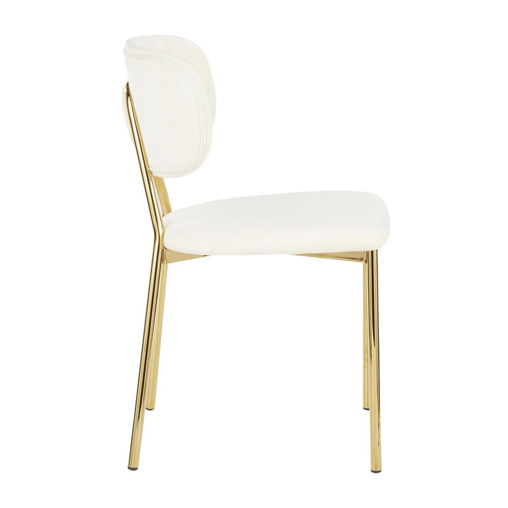 Gold Metal, Cream Velvet Bouton Chair - Set of 2