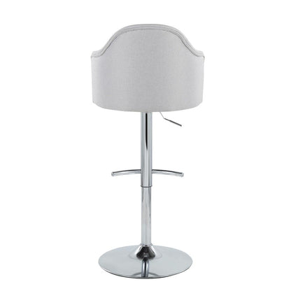 Chrome Metal, Light Grey Fabric Ahoy Adjustable Barstool - Set of 2