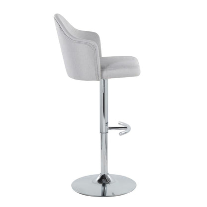 Chrome Metal, Light Grey Fabric Ahoy Adjustable Barstool - Set of 2