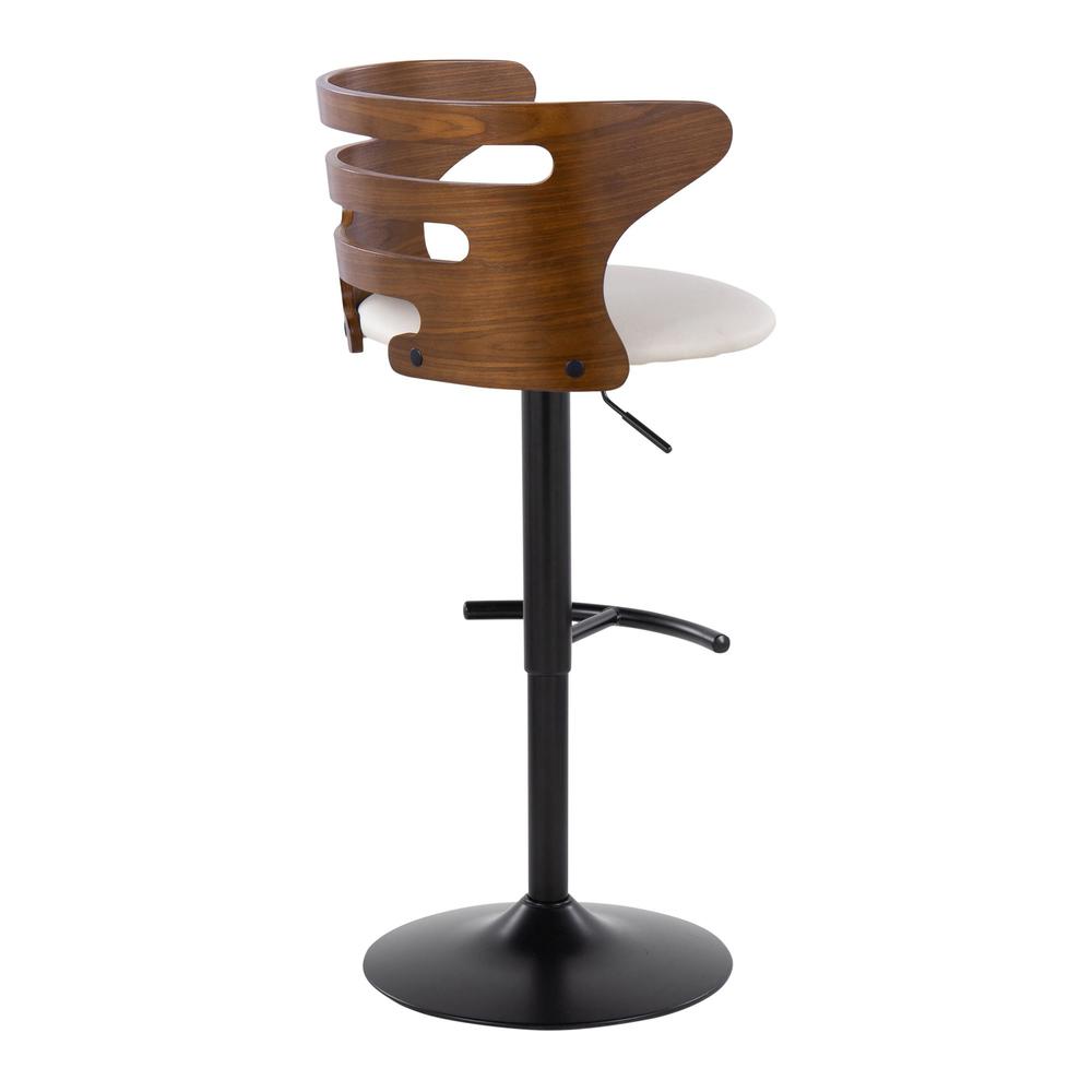 Black Metal, Walnut Wood, Cream PU Cosi Adjustable Barstool - Set of 2