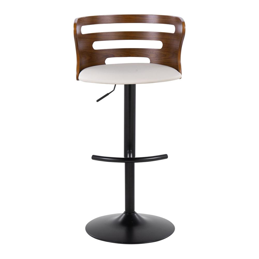 Black Metal, Walnut Wood, Cream PU Cosi Adjustable Barstool - Set of 2