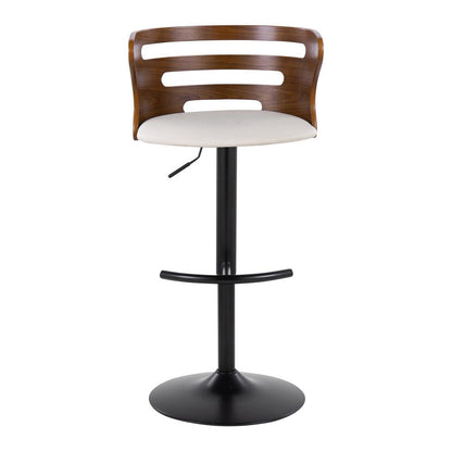 Black Metal, Walnut Wood, Cream PU Cosi Adjustable Barstool - Set of 2