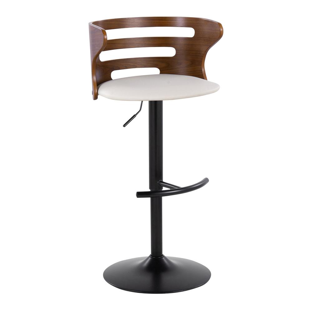 Black Metal, Walnut Wood, Cream PU Cosi Adjustable Barstool - Set of 2