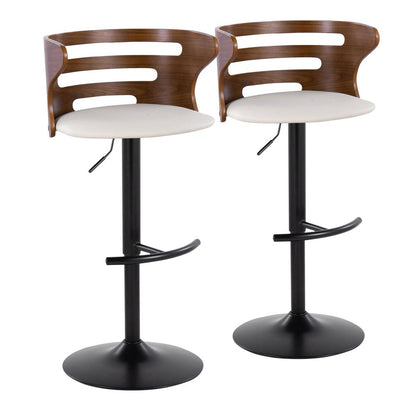 Black Metal, Walnut Wood, Cream PU Cosi Adjustable Barstool - Set of 2