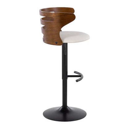 Black Metal, Walnut Wood, Cream PU Cosi Adjustable Barstool - Set of 2