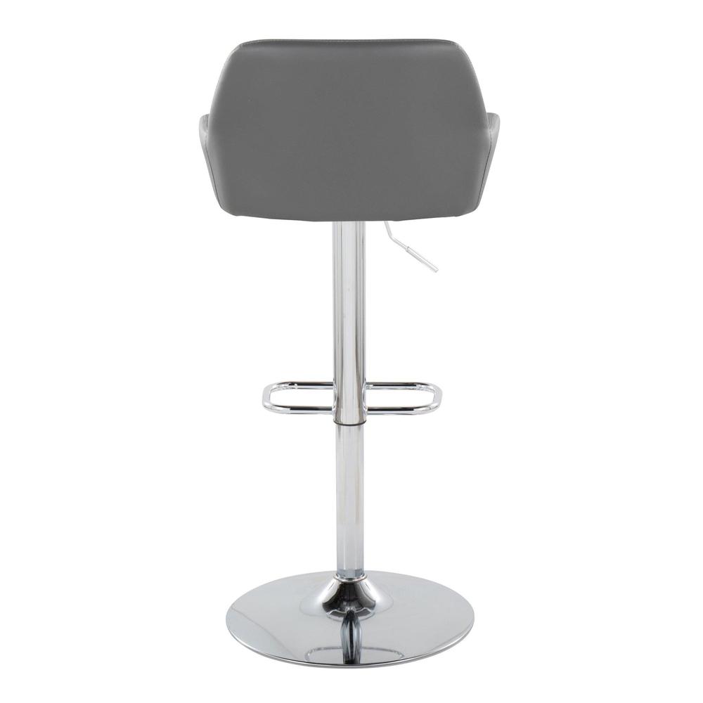 Chrome Metal, Grey PU Daniella Adjustable Barstool - Set of 2