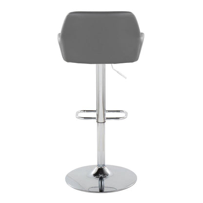 Chrome Metal, Grey PU Daniella Adjustable Barstool - Set of 2