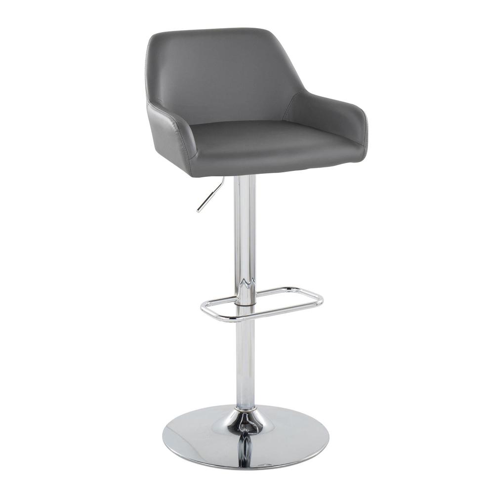 Chrome Metal, Grey PU Daniella Adjustable Barstool - Set of 2