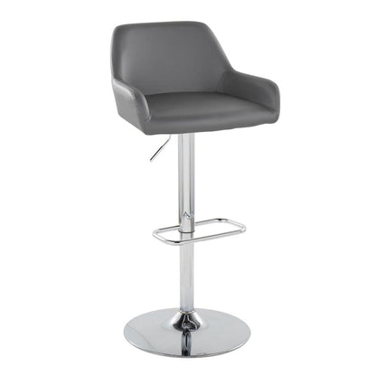 Chrome Metal, Grey PU Daniella Adjustable Barstool - Set of 2