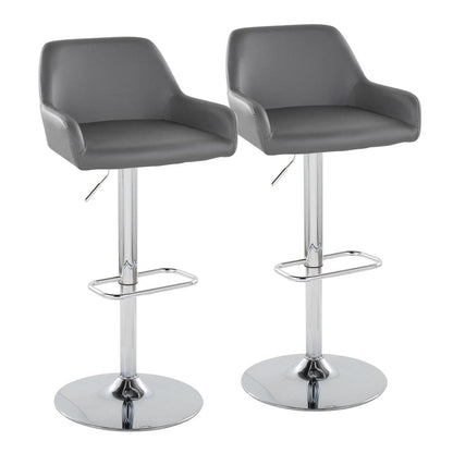 Chrome Metal, Grey PU Daniella Adjustable Barstool - Set of 2