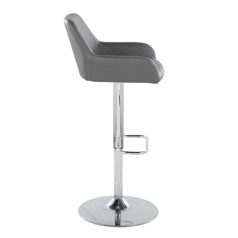 Chrome Metal, Grey PU Daniella Adjustable Barstool - Set of 2