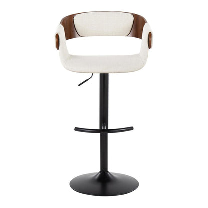 Black Metal, Walnut Wood, Cream Fabric Elisa Adjustable Barstool - Set of 2