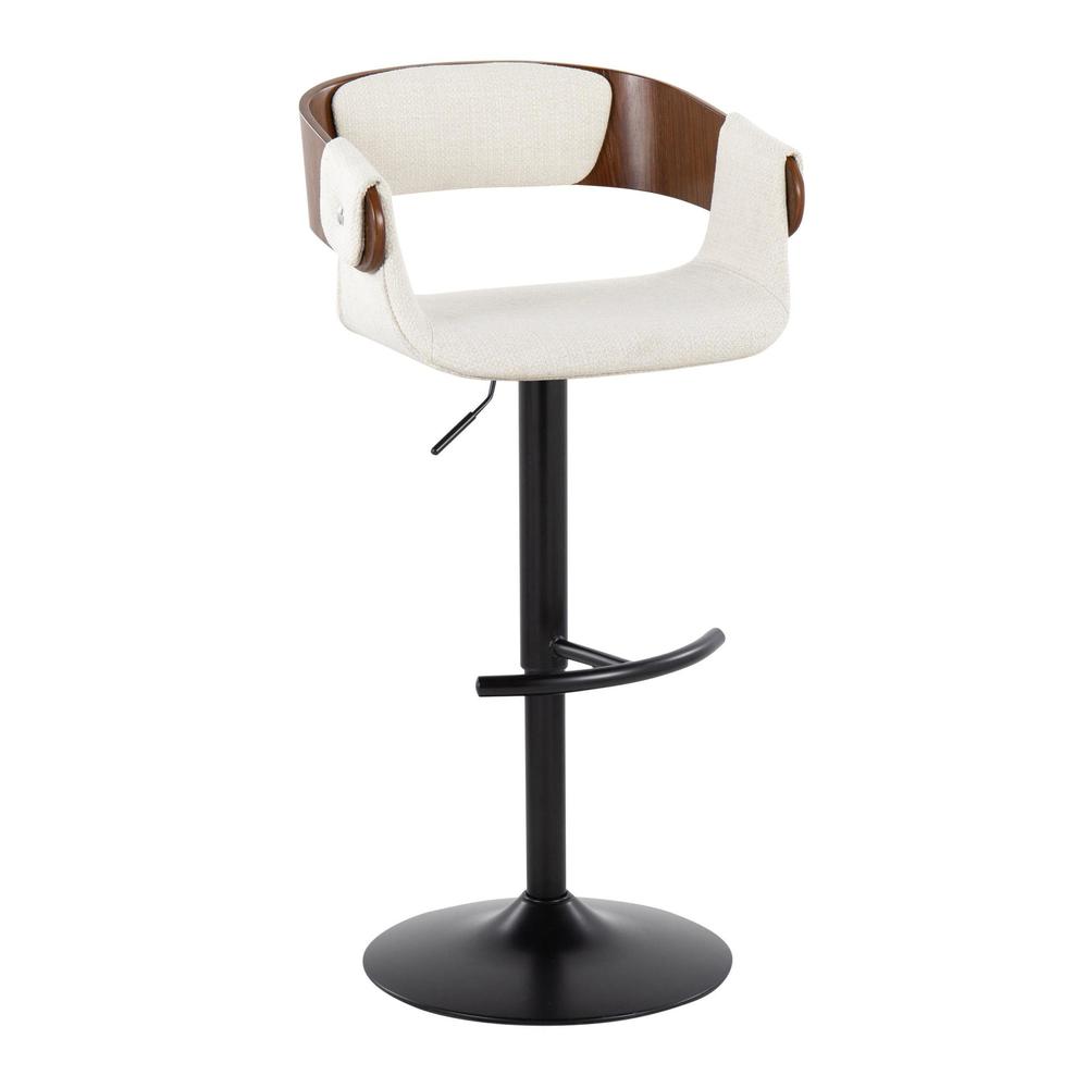 Black Metal, Walnut Wood, Cream Fabric Elisa Adjustable Barstool - Set of 2