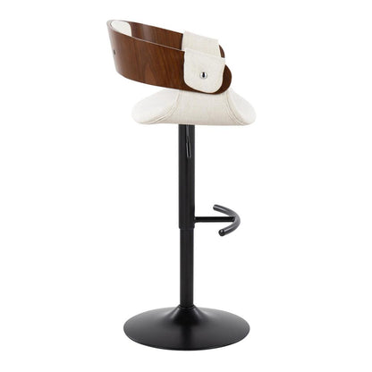 Black Metal, Walnut Wood, Cream Fabric Elisa Adjustable Barstool - Set of 2