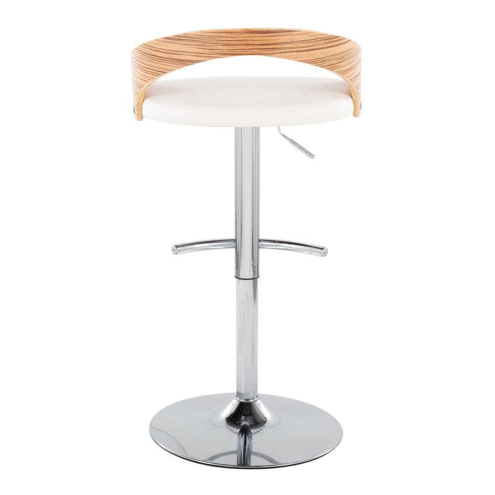 Chrome Metal, Zebra Wood, White PU Grotto Adjustable Barstool - Set of 2