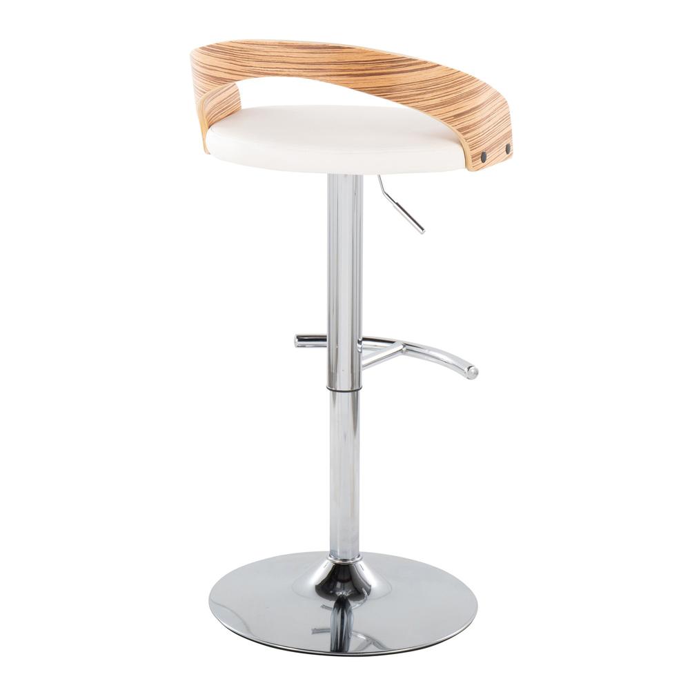 Chrome Metal, Zebra Wood, White PU Grotto Adjustable Barstool - Set of 2