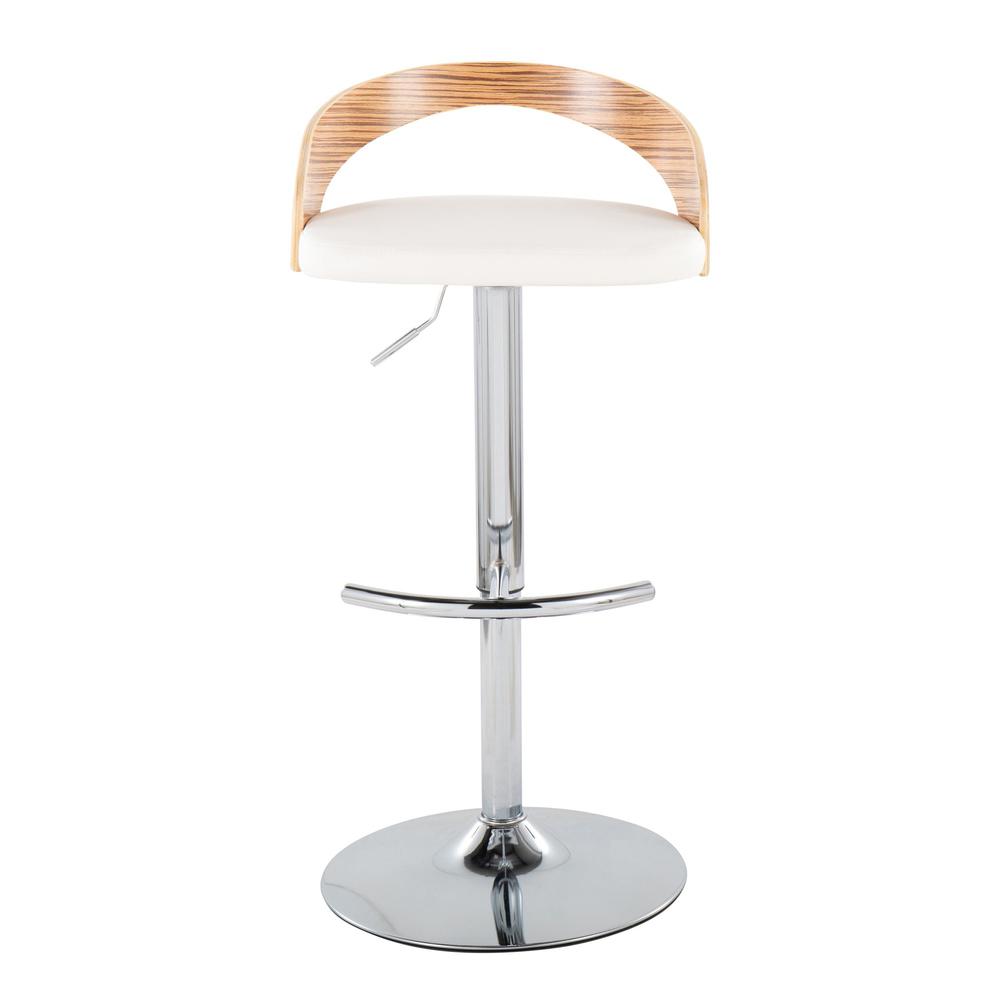 Chrome Metal, Zebra Wood, White PU Grotto Adjustable Barstool - Set of 2