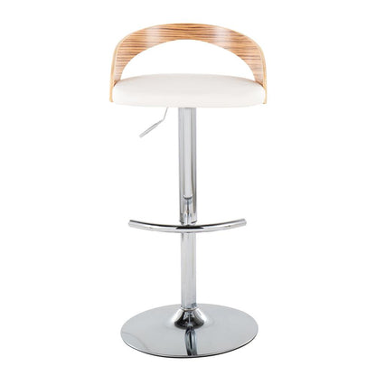 Chrome Metal, Zebra Wood, White PU Grotto Adjustable Barstool - Set of 2