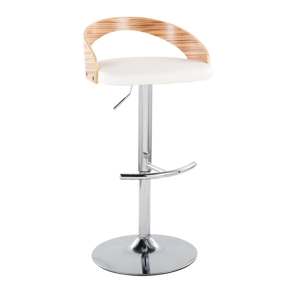 Chrome Metal, Zebra Wood, White PU Grotto Adjustable Barstool - Set of 2