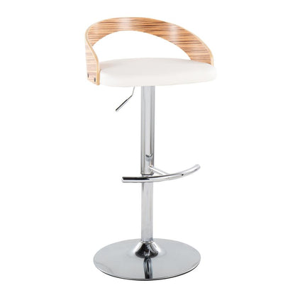 Chrome Metal, Zebra Wood, White PU Grotto Adjustable Barstool - Set of 2