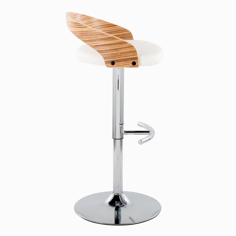 Chrome Metal, Zebra Wood, White PU Grotto Adjustable Barstool - Set of 2