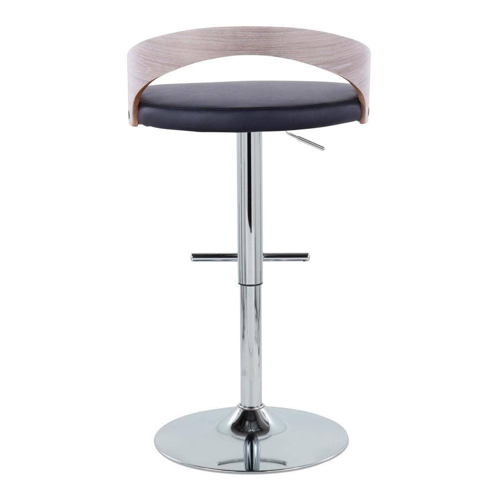 Chrome Metal, Light Grey Wood, Black PU Grotto Adjustable Barstool - Set of 2