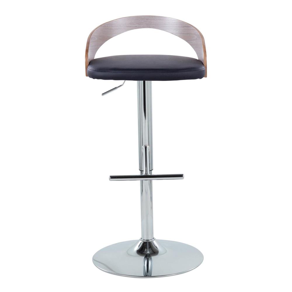Chrome Metal, Light Grey Wood, Black PU Grotto Adjustable Barstool - Set of 2