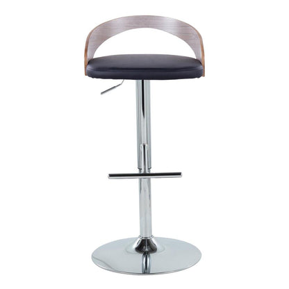 Chrome Metal, Light Grey Wood, Black PU Grotto Adjustable Barstool - Set of 2