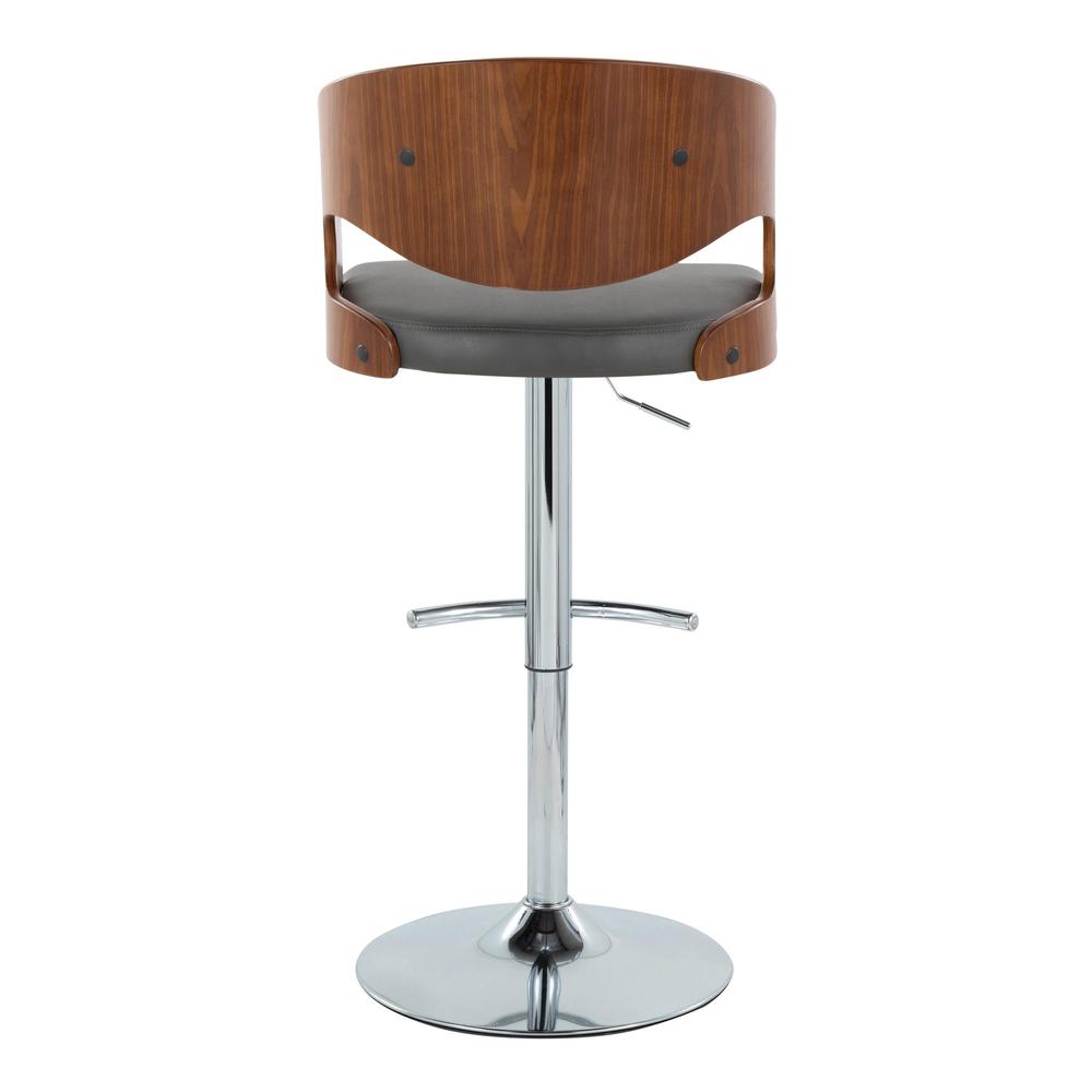 Chrome Metal, Walnut Wood, Grey PU Pino Adjustable Barstool - Set of 2