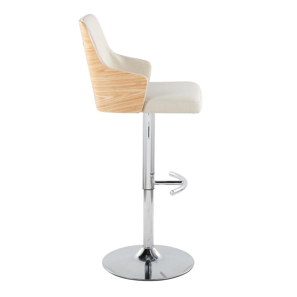 Chrome Metal, Natural Wood, Cream Fabric Stella Adjustable Barstool - Set of 2