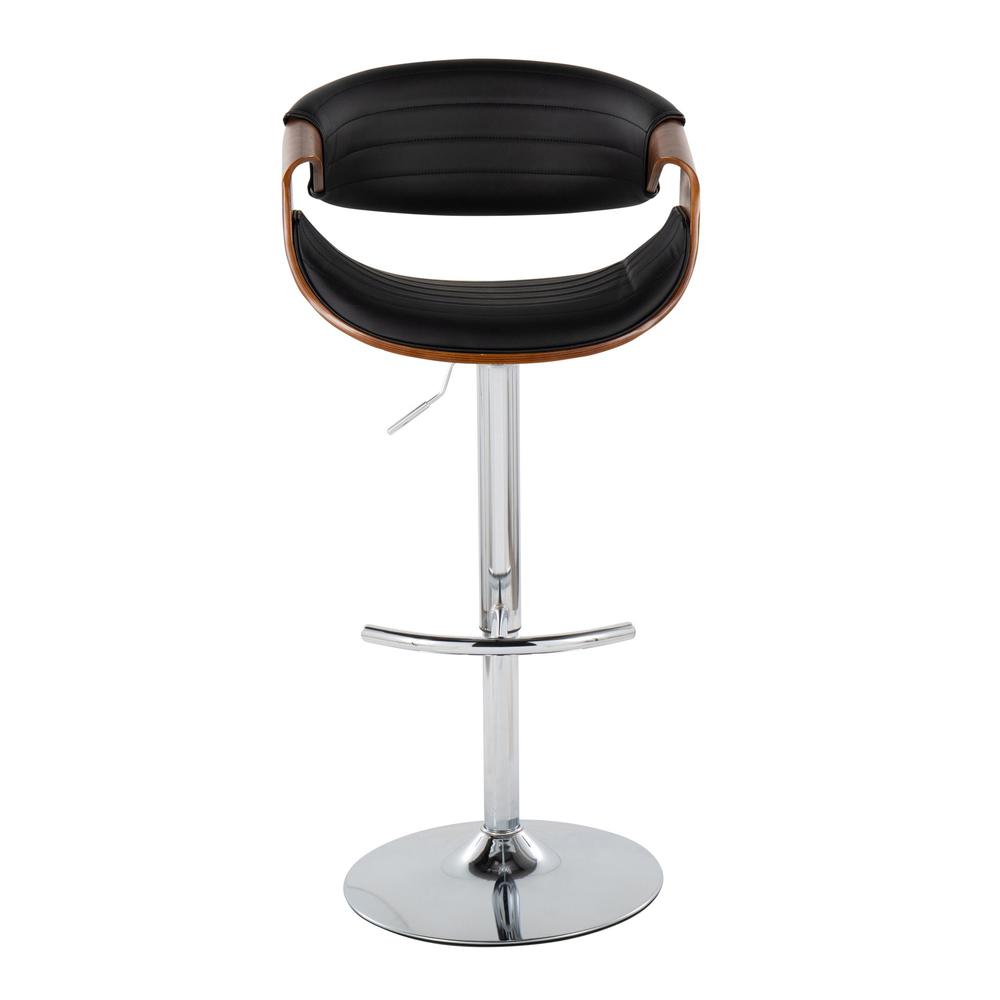 Chrome Metal, Walnut Wood, Grey PU Symphony Adjustable Barstool - Set of 2