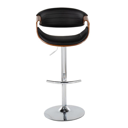 Chrome Metal, Walnut Wood, Grey PU Symphony Adjustable Barstool - Set of 2