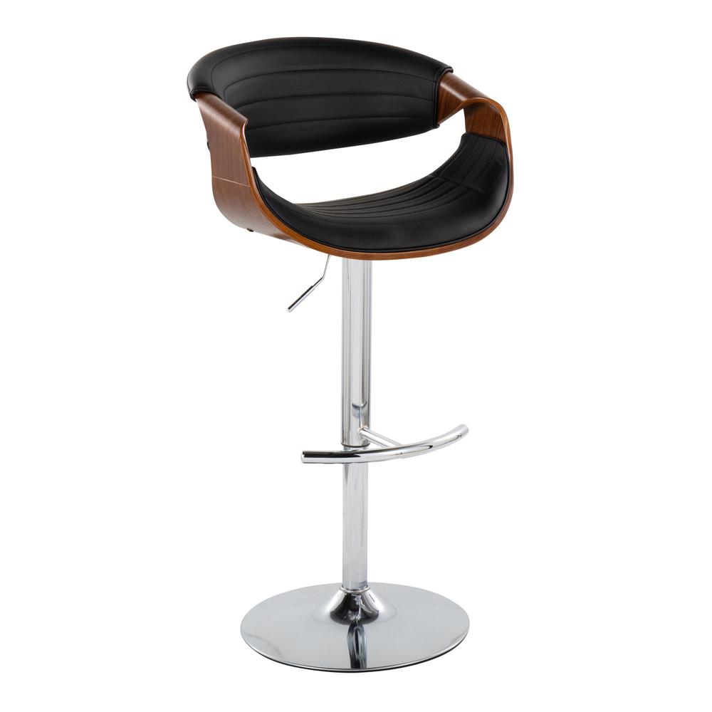 Chrome Metal, Walnut Wood, Grey PU Symphony Adjustable Barstool - Set of 2