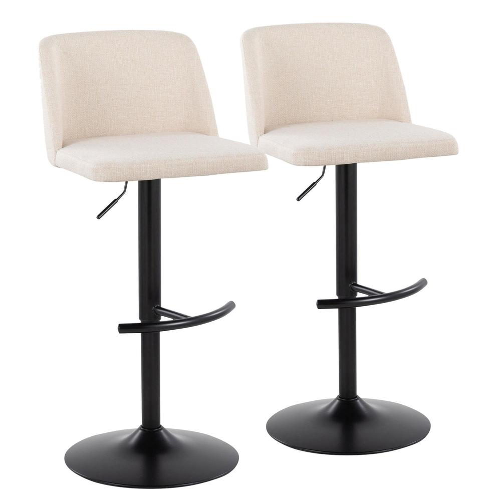 Cream Noise Fabric, Black Metal Toriano Adjustable Barstool - Set of 2
