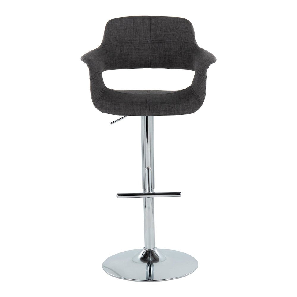 Chrome Metal, Charcoal Fabric Vintage Flair Adjustable Barstool - Set of 2