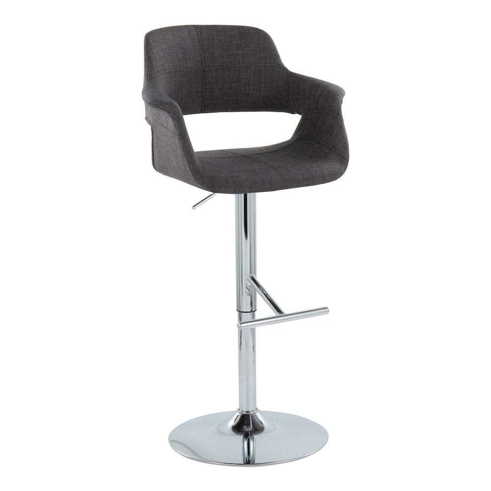 Chrome Metal, Charcoal Fabric Vintage Flair Adjustable Barstool - Set of 2
