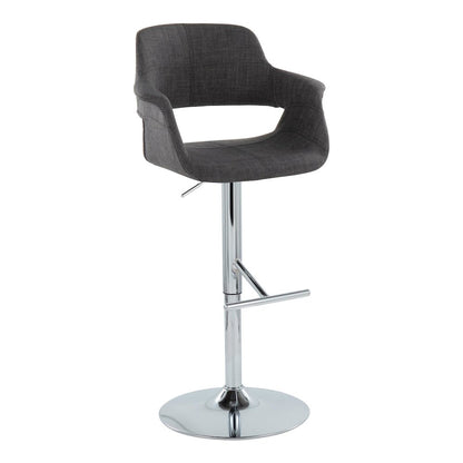 Chrome Metal, Charcoal Fabric Vintage Flair Adjustable Barstool - Set of 2