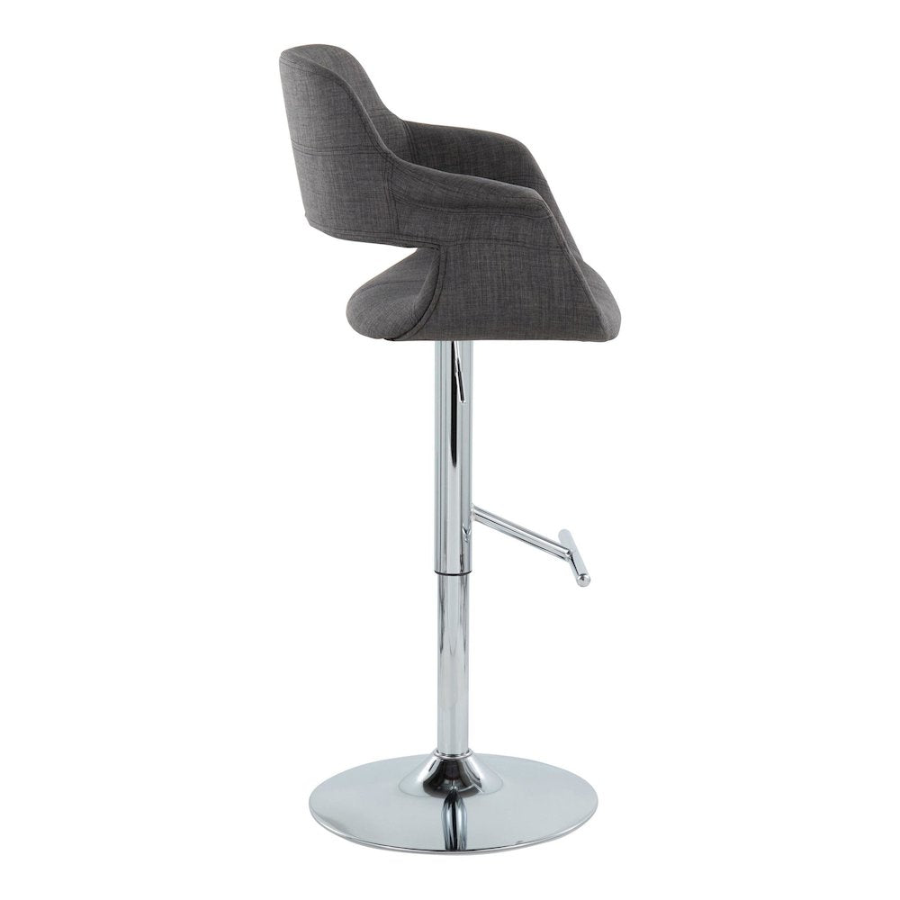 Chrome Metal, Charcoal Fabric Vintage Flair Adjustable Barstool - Set of 2