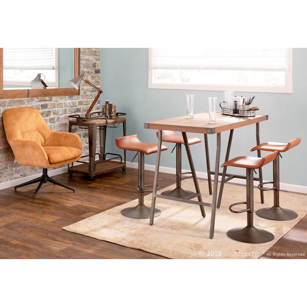 Ale Industrial Barstool in Antique Metal and Brown Faux Leather - Set of 2