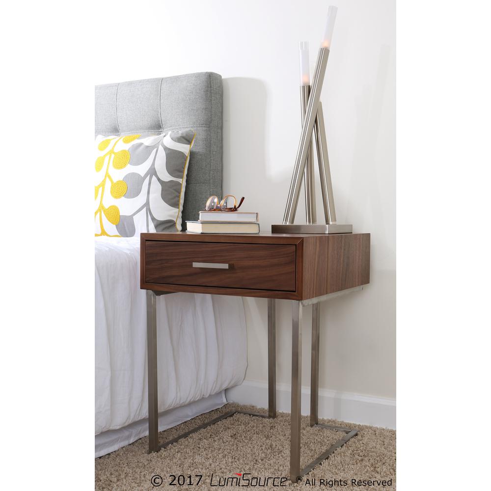 Roman Contemporary End Table in Walnut Wood and Stainless Steel