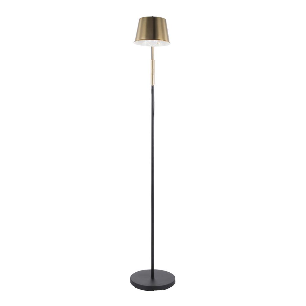 Metric Industrial Floor Lamp in Black and Antique Brass