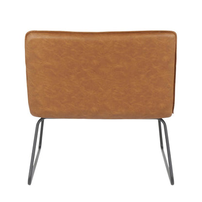 Casper Industrial Accent Chair in Black Metal and Camel Faux Leather