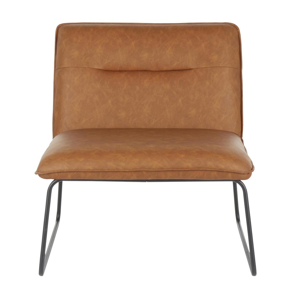 Casper Industrial Accent Chair in Black Metal and Camel Faux Leather