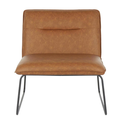 Casper Industrial Accent Chair in Black Metal and Camel Faux Leather