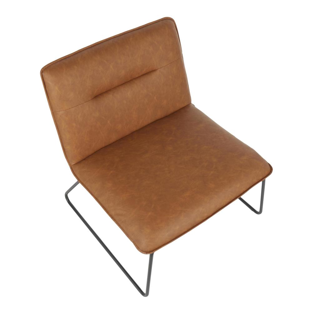 Casper Industrial Accent Chair in Black Metal and Camel Faux Leather
