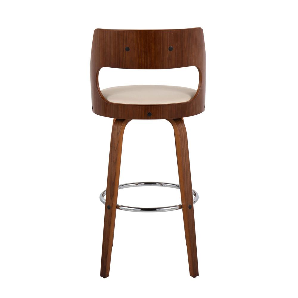 Walnut Wood, Cream PU, Chrome Cecina Barstool - Set of 2